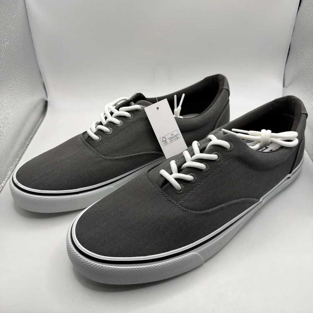 Izod Men's Size 13 Rangley Gray Lace-Up Casual Canvas Boat Shoes